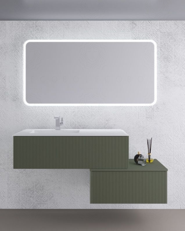 Mobile bagno sospeso Diamante cm 105 verde opaco con lavabo in resina rigenerabile