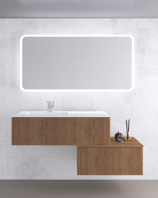 Mobile bagno sospeso Diamante cm 105 rovere naturale con lavabo in resina rigenerabile