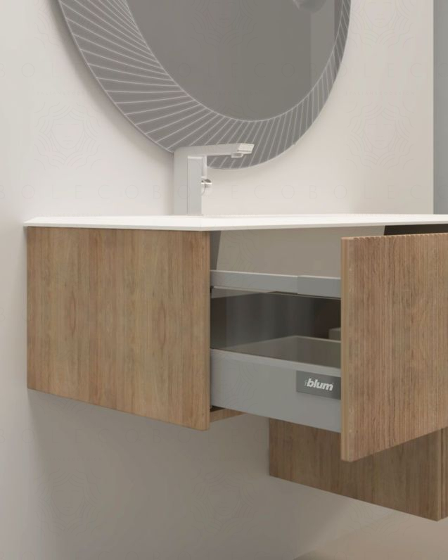 Mobile bagno sospeso Diamante cm 105 rovere naturale con lavabo in resina rigenerabile