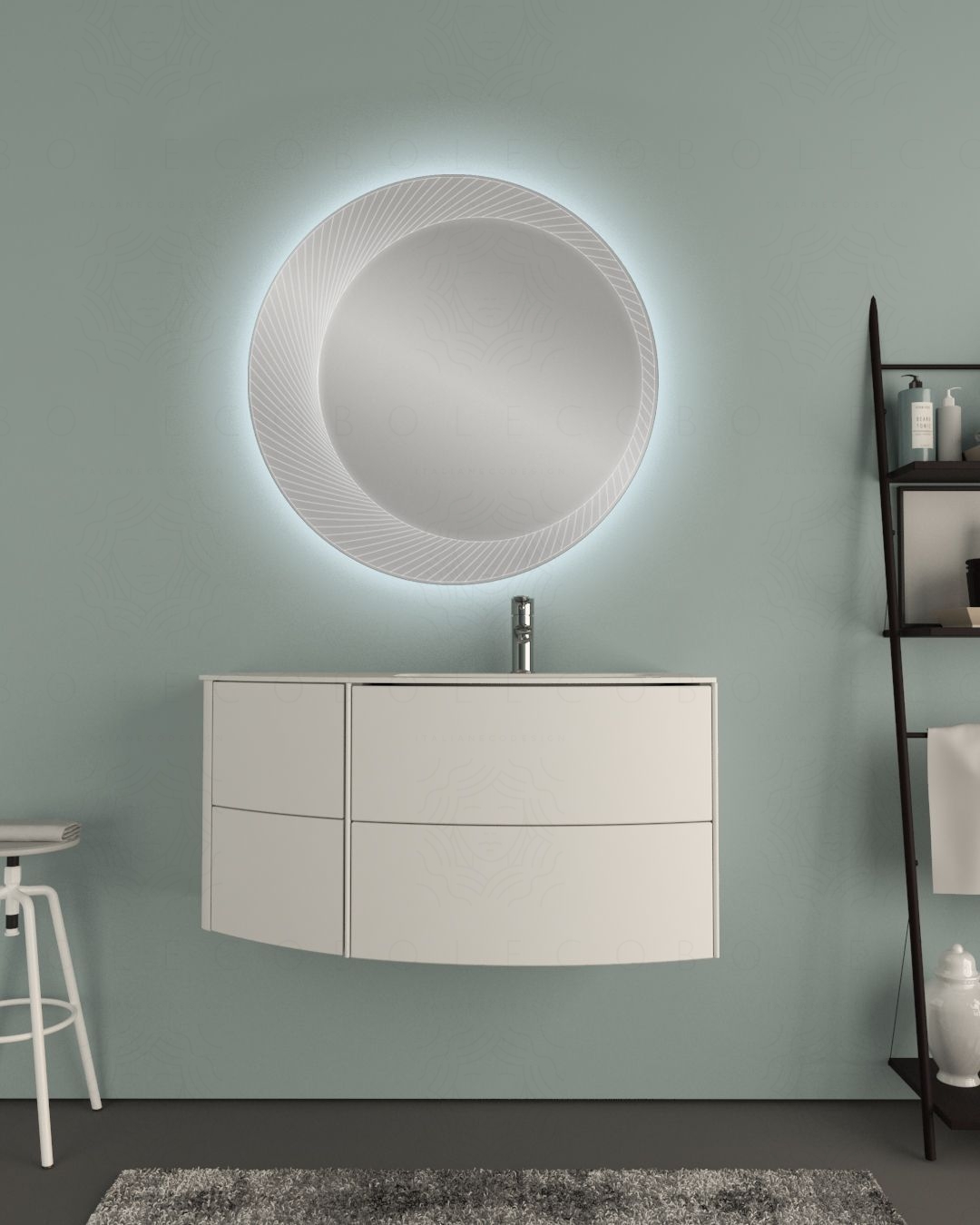 Mobile bagno Olimpia cm 90 bianco opaco con ante e cassetti e specchio led Mobile bagno Olimpia cm 90 bianco opaco con ante e cassetti e specchio led