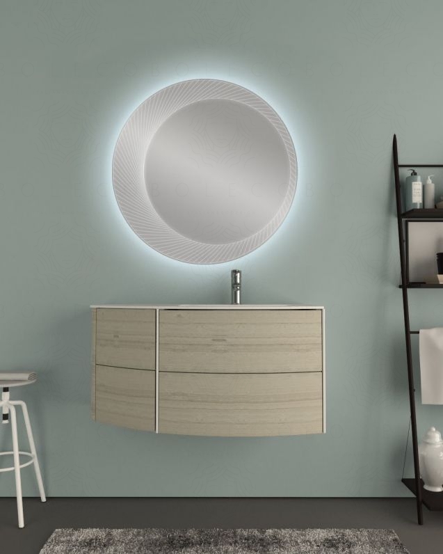 Mobile bagno Olimpia cm 90 rovere grigio con ante e cassetti e specchio led