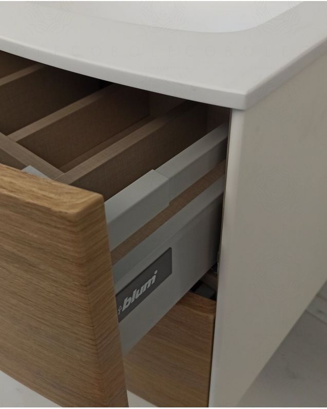 Mobile bagno Olimpia cm 90 rovere naturale con ante e cassetti e specchio led