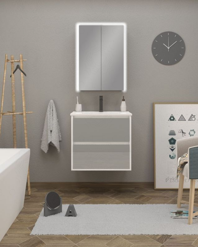 Mobile bagno sospeso Alaska cm 60 bianco lucido e lavabo -