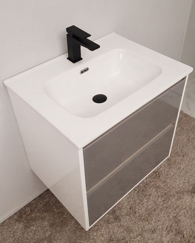 Mobile bagno sospeso Alaska cm 60 bianco lucido e lavabo -