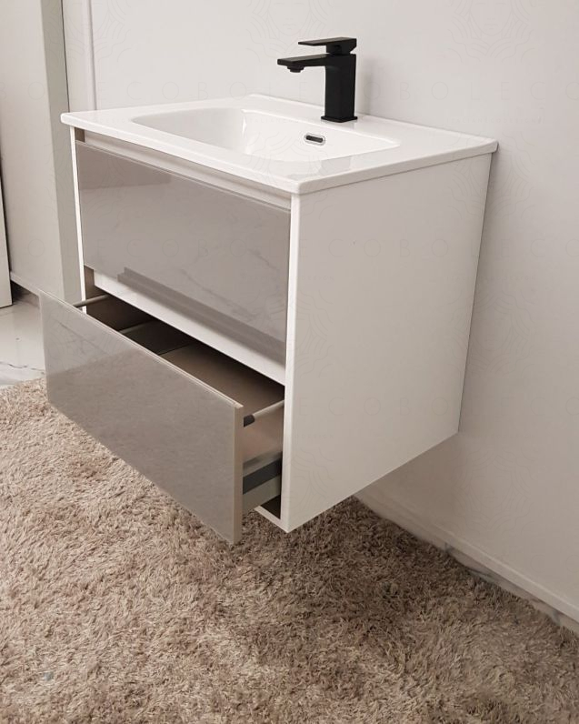 Mobile bagno sospeso Alaska cm 60 bianco lucido e lavabo -