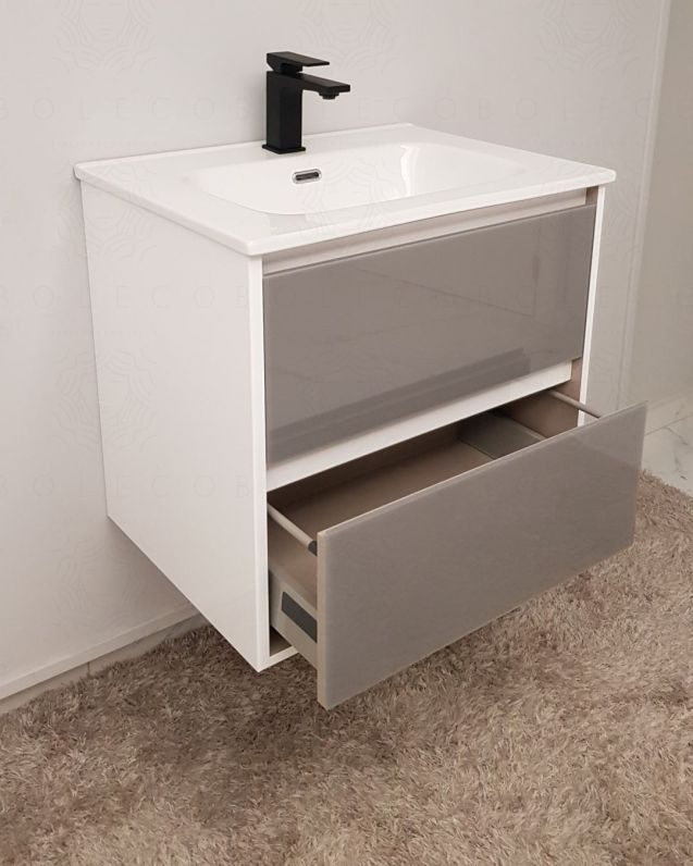 Mobile bagno sospeso Alaska cm 60 bianco lucido e lavabo -