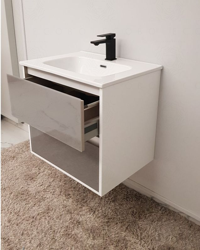 Mobile bagno sospeso Alaska cm 60 bianco lucido e lavabo -