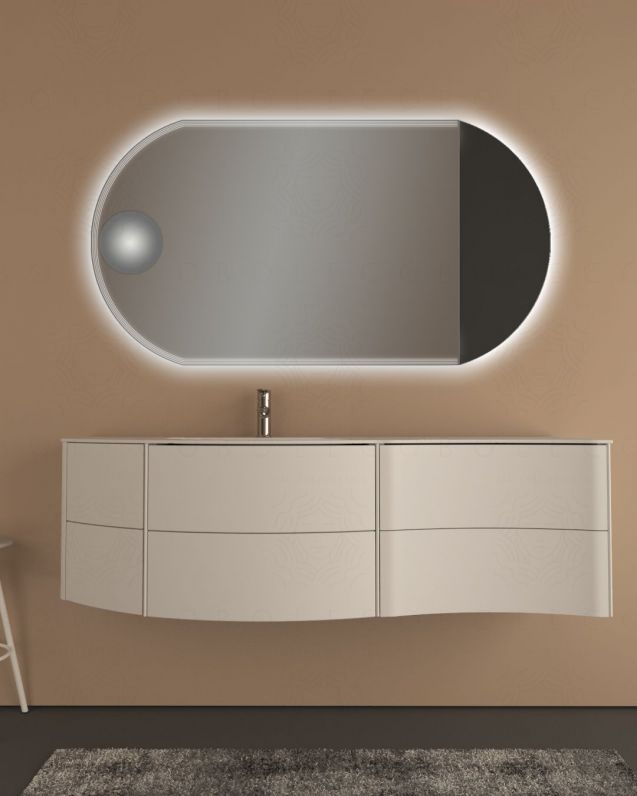 Mobile bagno sospeso Olimpia cm 150 bianco opaco con specchio led