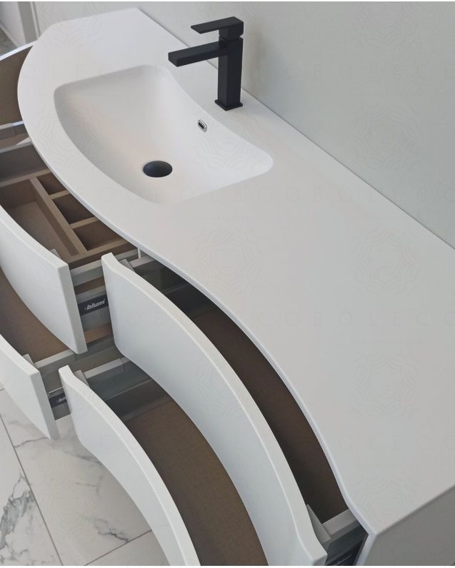 Mobile bagno sospeso Olimpia cm 150 bianco opaco con specchio led