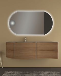 Mobile bagno sospeso Olimpia cm 150 rovere naturale con specchio led