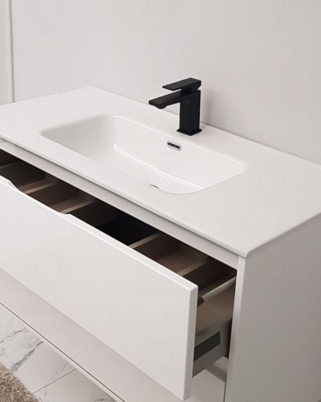 Mobile bagno sospeso Alaska cm 100 bianco lucido e lavabo in Mobile bagno sospeso Alaska cm 100 bianco lucido e lavabo in
