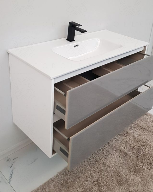 Mobile bagno sospeso Alaska cm 100 bianco lucido e lavabo -