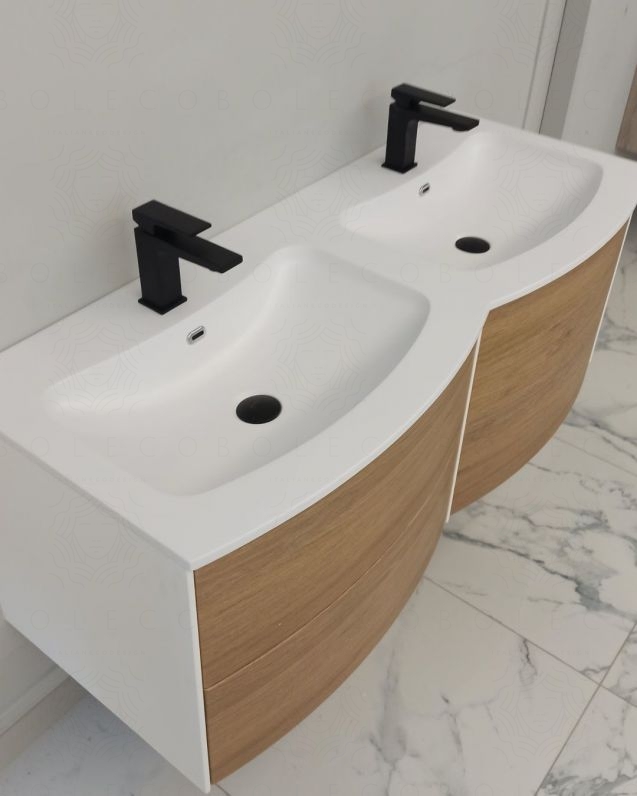 Mobile bagno sospeso Olimpia rovere naturale cm 120 con specchio led