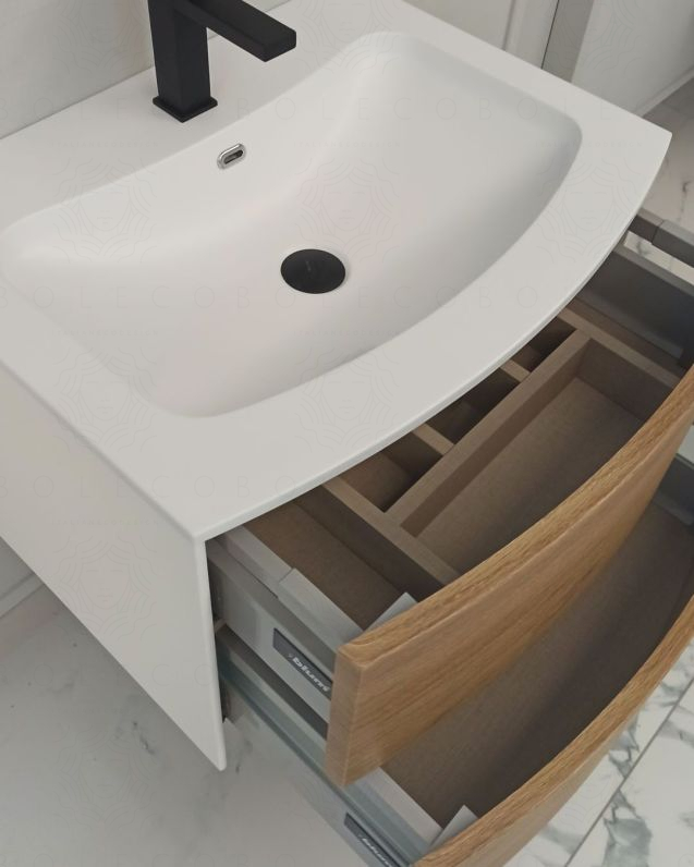 Mobile bagno sospeso Olimpia 60 rovere naturale cm con lavabo rigenerabile