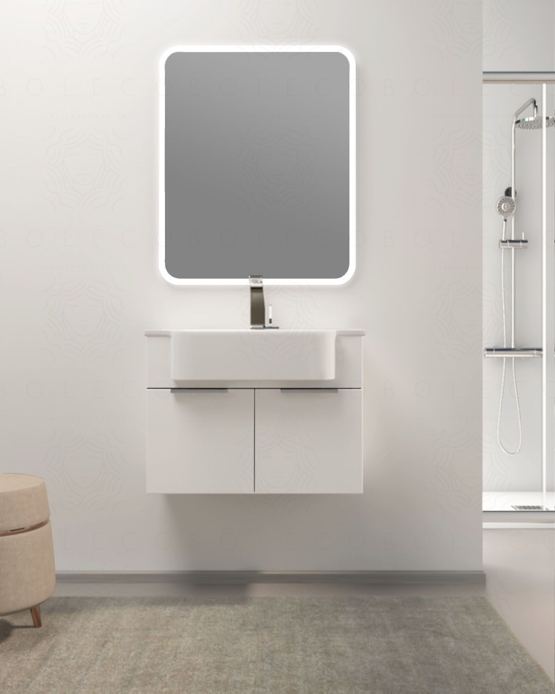 Mobile bagno sospeso Kelly 70 cm bianco opaco con ante e lavabo in resina Mobile bagno sospeso Kelly 70 cm bianco opaco con ante e lavabo in resina