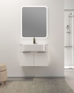Mobile bagno sospeso Kelly 70 cm bianco opaco con ante e lavabo in resina