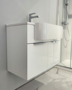 Mobile bagno sospeso Kelly 70 cm bianco opaco con ante e lavabo in resina