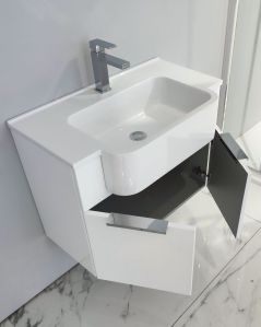Mobile bagno sospeso Kelly 70 cm bianco opaco con ante e lavabo in resina