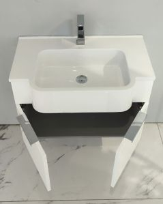 Mobile bagno sospeso Kelly 70 cm bianco opaco con ante e lavabo in resina