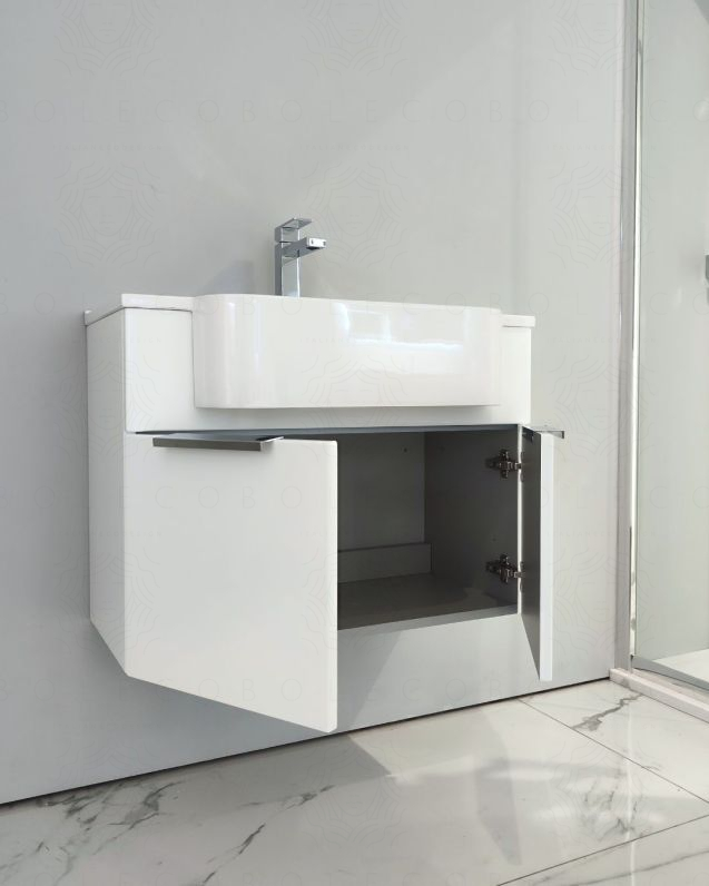 Mobile bagno sospeso Kelly 70 cm bianco opaco con ante e lavabo in resina Mobile bagno sospeso Kelly 70 cm bianco opaco con ante e lavabo in resina
