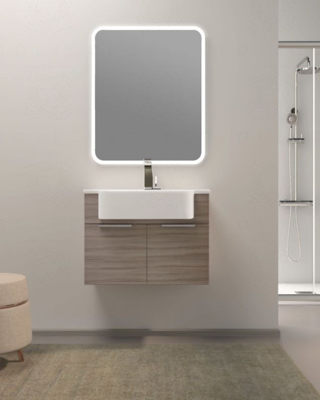 Mobile bagno sospeso Kelly 70 cm larice chiaro con ante e lavabo in resina