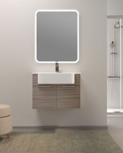 Mobile bagno sospeso Kelly 70 cm larice chiaro con ante e lavabo in resina