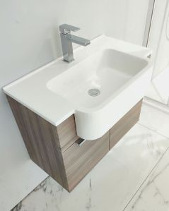 Mobile bagno sospeso Kelly 70 cm larice chiaro con ante e lavabo in resina
