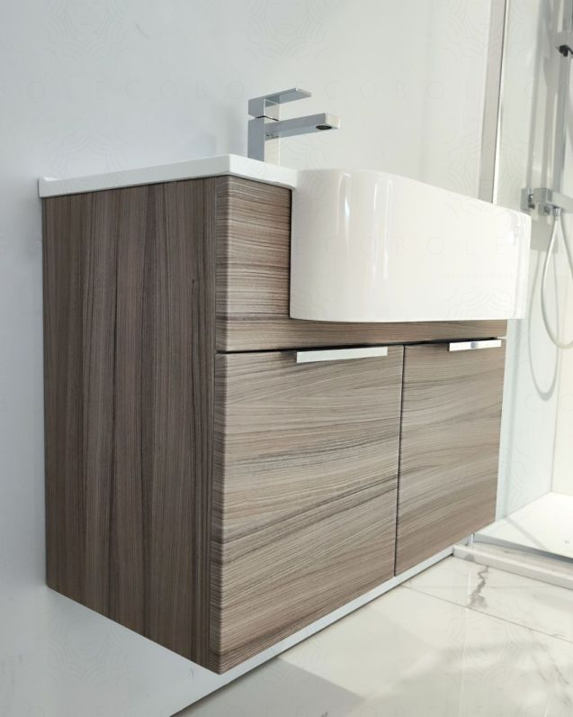 Mobile bagno sospeso Kelly 70 cm larice chiaro con ante e lavabo in resina