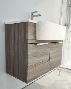 Mobile bagno sospeso Kelly 70 cm larice chiaro con ante e lavabo in resina