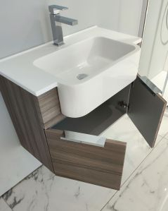 Mobile bagno sospeso Kelly 70 cm larice chiaro con ante e lavabo in resina