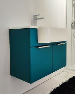Mobile bagno sospeso Kelly 70 cm blu avio con ante e lavabo in resina