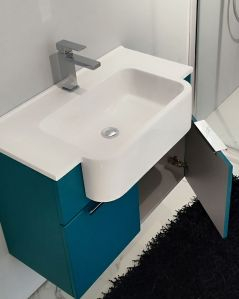 Mobile bagno sospeso Kelly 70 cm blu avio con ante e lavabo in resina