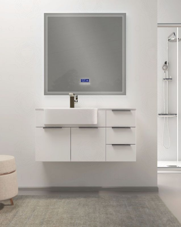 Mobile bagno sospeso Kelly 100 cm bianco lucido con ante e cassetti e lavabo in resina