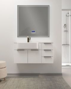Mobile bagno sospeso Kelly 100 cm bianco lucido con ante e cassetti e lavabo in resina