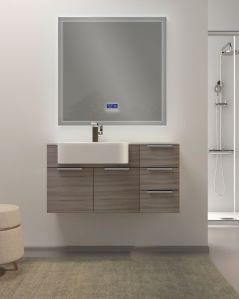 Mobile bagno sospeso Kelly 100 cm larice chiaro con ante e cassetti e lavabo in resina
