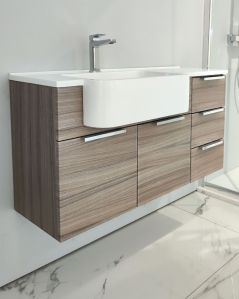 Mobile bagno sospeso Kelly 100 cm larice chiaro con ante e cassetti e lavabo in resina