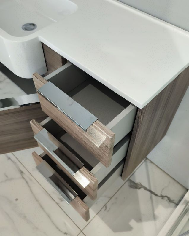 Mobile bagno sospeso Kelly 100 cm larice chiaro con ante e cassetti e lavabo in resina Mobile bagno sospeso Kelly 100 cm larice chiaro con ante e cassetti e lavabo in resina