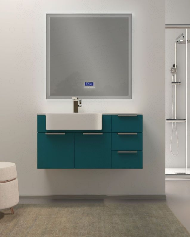 Mobile bagno sospeso Kelly 100 cm blu avio con ante e cassetti e lavabo in resina