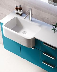 Mobile bagno sospeso Kelly 100 cm blu avio con ante e cassetti e lavabo in resina