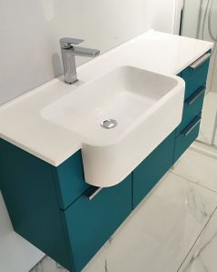 Mobile bagno sospeso Kelly 100 cm blu avio con ante e cassetti e lavabo in resina