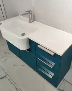 Mobile bagno sospeso Kelly 100 cm blu avio con ante e cassetti e lavabo in resina