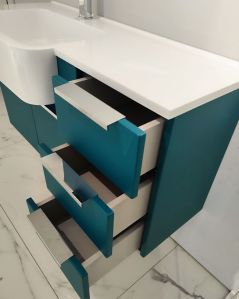 Mobile bagno sospeso Kelly 100 cm blu avio con ante e cassetti e lavabo in resina