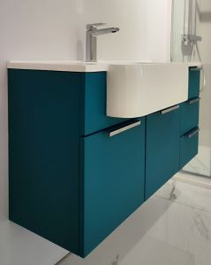 Mobile bagno sospeso Kelly 100 cm blu avio con ante e cassetti e lavabo in resina