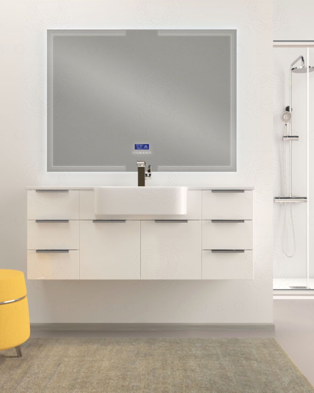 Mobile bagno sospeso Kelly 130 cm bianco lucido con ante e cassetti e lavabo in resina Mobile bagno sospeso Kelly 130 cm bianco lucido con ante e cassetti e lavabo in resina