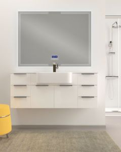 Mobile bagno sospeso Kelly 130 cm bianco lucido con ante e cassetti e lavabo in resina