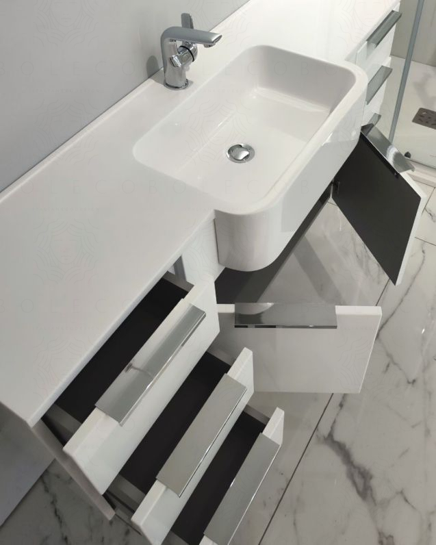 Mobile bagno sospeso Kelly 130 cm bianco lucido con ante e cassetti e lavabo in resina Mobile bagno sospeso Kelly 130 cm bianco lucido con ante e cassetti e lavabo in resina