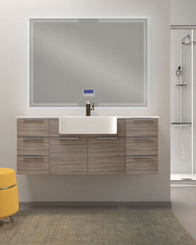 Mobile bagno sospeso Kelly 130 cm larice chiaro con ante e cassetti e lavabo in resina Mobile bagno sospeso Kelly 130 cm larice chiaro con ante e cassetti e lavabo in resina