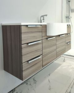 Mobile bagno sospeso Kelly 130 cm larice chiaro con ante e cassetti e lavabo in resina