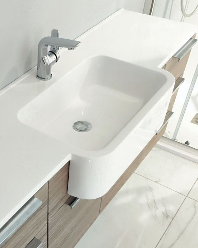 Mobile bagno sospeso Kelly 130 cm larice chiaro con ante e cassetti e lavabo in resina Mobile bagno sospeso Kelly 130 cm larice chiaro con ante e cassetti e lavabo in resina