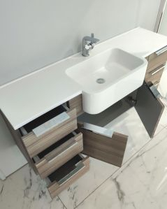 Mobile bagno sospeso Kelly 130 cm larice chiaro con ante e cassetti e lavabo in resina